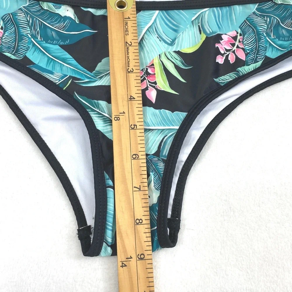 Cupshe Tropical Palm Leaf Bikini Set Women Large High Neck Halter Beach Swimwear